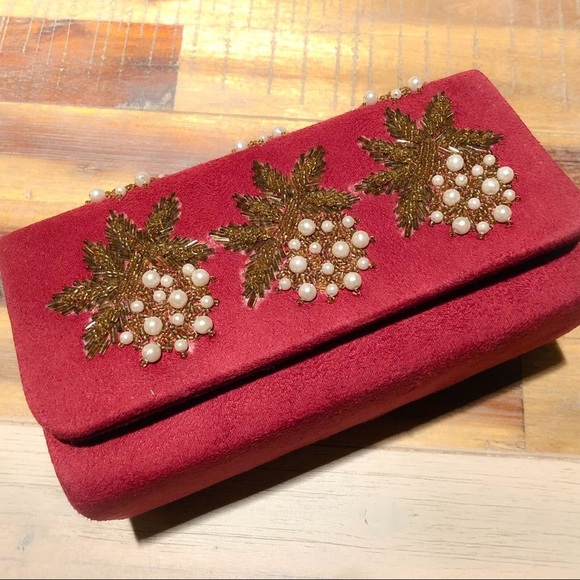 Handbags - Embroidered Suede Clutch Purse